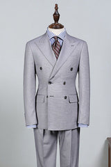 Trendy Light Gray Peak Lapel Double Breasted Custom Business Suit