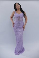 Trendy Long Lilac Sweetheart Sleeveless Mermaid Evening Dress with Sequins and Sweep Train