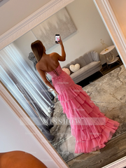 Trendy Long Mermaid Candy Pink Sweetheart Sleeveless Prom Dress with Slit