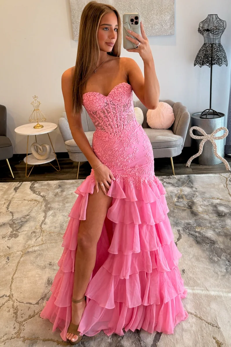 Trendy Long Mermaid Candy Pink Sweetheart Sleeveless Prom Dress with S –  misshow.com