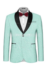 Trendy Mint Jacquard Shawl Collar Wedding Suit