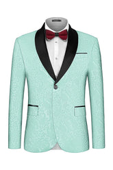 Trendy Mint Jacquard Shawl Collar Wedding Suit