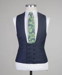 Trendy Navy One-Button Three-Piece Peak Lapel Men’s Suit