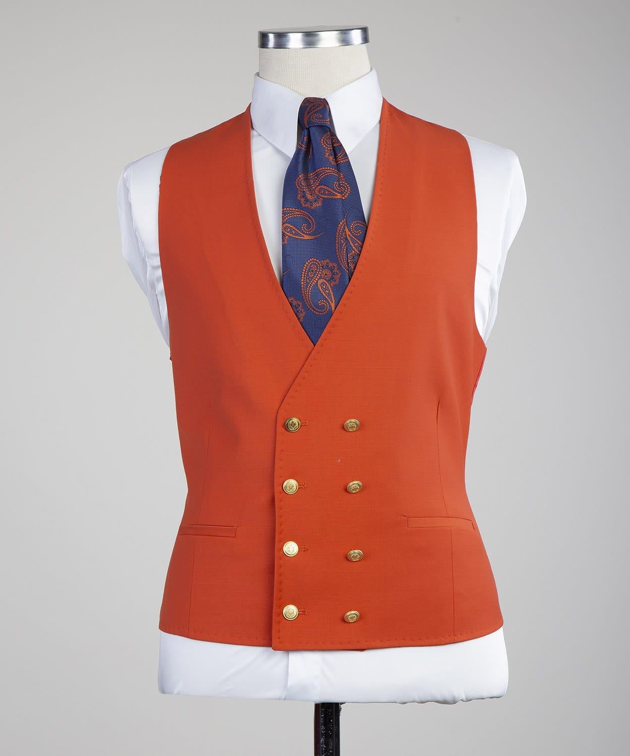 Trendy Orange Peak Lapel Three-Piece Men’s Suits