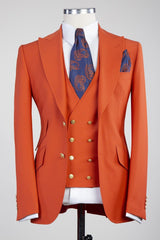 Trendy Orange Peak Lapel Three-Piece Men’s Suits