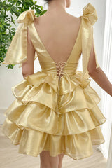 Trendy Pink A-Line Tiered Homecoming Dress with Bow