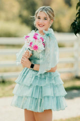 Trendy Pink A-Line Tiered Homecoming Dress with Bow