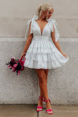Trendy Pink A-Line Tiered Homecoming Dress with Bow