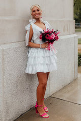 Trendy Pink A-Line Tiered Homecoming Dress with Bow