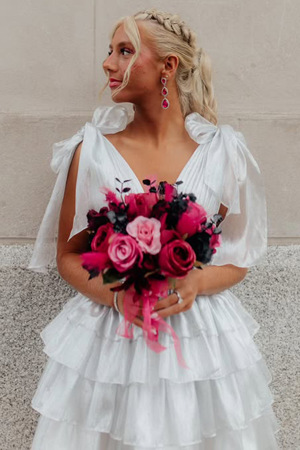 Trendy Pink A-Line Tiered Homecoming Dress with Bow