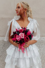 Trendy Pink A-Line Tiered Homecoming Dress with Bow