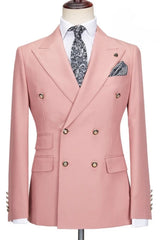 Trendy Pink Peak Lapel Double Breasted Prom Suit
