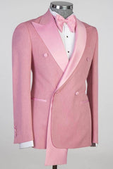 Trendy Pink Peaked Lapel Double Breasted Prom Outfit