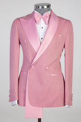 Trendy Pink Peaked Lapel Double Breasted Prom Outfit