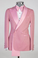 Trendy Pink Peaked Lapel Double Breasted Prom Outfit