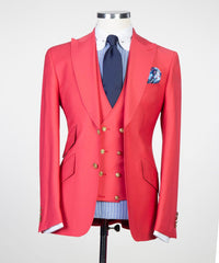 Trendy Red Three-Piece Peak Lapel Prom Suits for Men