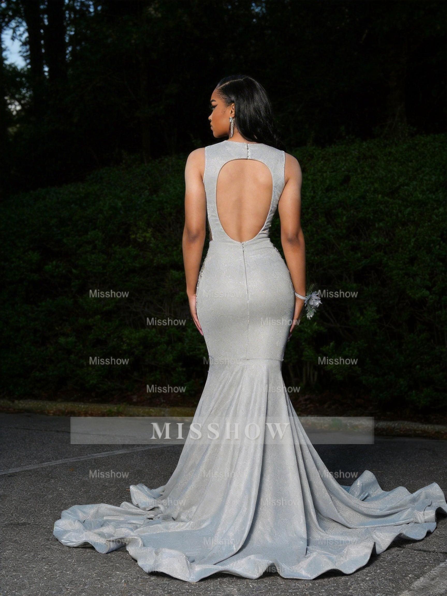 Trendy Silver Sweetheart Sleeveless Mermaid Prom Dress with Rhinestones and Beads