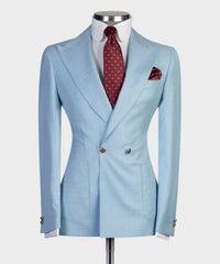 Trendy Sky Blue Double Breasted Peak Lapel Men’s Suits