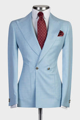 Trendy Sky Blue Double Breasted Peak Lapel Men’s Suits