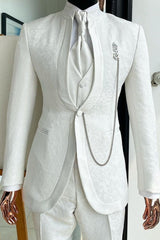 Trendy White Jacquard Three-Piece Wedding Suits