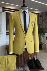 Trendy Yellow Peaked Lapel Two-Piece Prom Suit