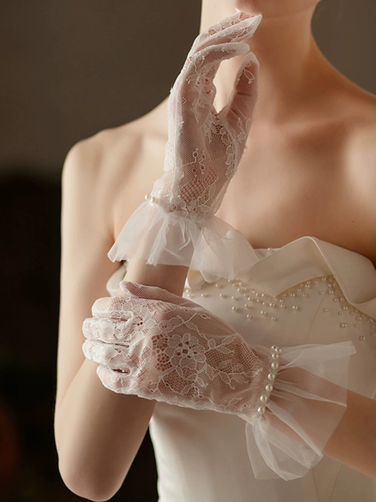 Tulle Lace Wedding Gloves