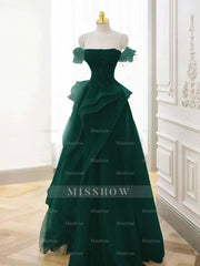 Tulle Off the Shoulder Sleeveless Long Formal Dress With Appliques