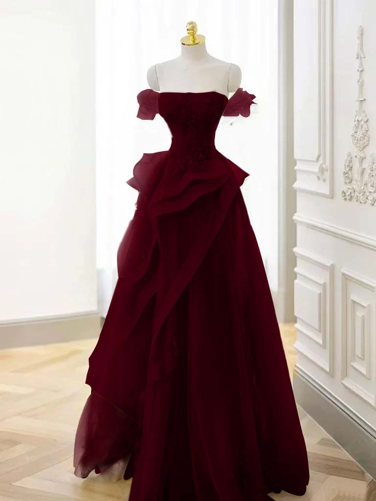 Tulle Off the Shoulder Sleeveless Long Formal Dress With Appliques