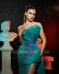 Tulle Sleeveless Shining Strapless Beading Front Split Formal Dress