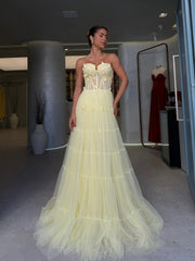 Tulle Strapless Sweetheart Sleeveless Long Formal Dress With Pleated