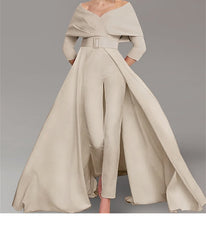 Scoop Long Sleeves Mother of the Bride Pantsuits with Belt