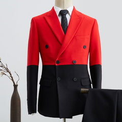 Unique Black and Red Peak Lapel Double Breasted Men’s Prom Suit