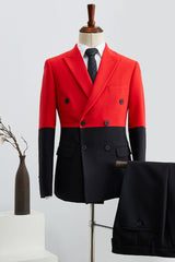 Unique Black and Red Peak Lapel Double Breasted Men’s Prom Suit