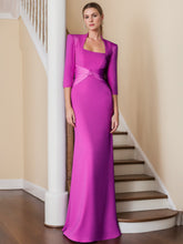 Unique Floor-Length Mother of the Bride Dress with Ruffles and 3/4 Sleeves