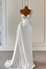 White sweetheart beaded A-line wedding dress