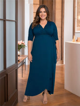 Unique Plus Size V-Neck A-Line Mother of the Bride Dress with Asymmetrical Ruffles and Half Sleeves