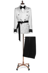 Unique Silver Jacquard Shawl Collar Double-Breasted Wedding Suit