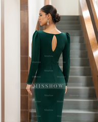 Unique V-Neck A-Line Princess Floor-Length Mother of the Bride Dress with Long Sleeves and Side Split