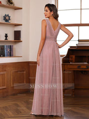 Unique V-Neck Sleeveless Floor-Length A-Line Mother of the Bride Dress with Ruffles