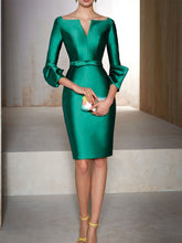 V-Neck 3/4 Sleeve Knee-Length Sheath Mother of the Bride Dress with Sash