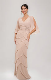 V-Neck 3/4 Sleeve Sheath Dress with Appliques & Ruffles for Mothers of the Bride & Groom