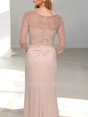 V-Neck 3/4 Sleeve Trumpet/Mermaid Mother of the Bride Dress with Beading