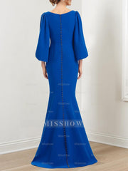 V-Neck 3/4 Sleeve Trumpet/Mermaid Mother of the Bride Dress with Ruffles