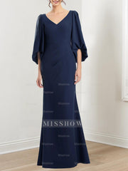 V-Neck 3/4 Sleeve Trumpet/Mermaid Mother of the Bride Dress with Ruffles