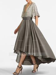 V-Neck A-Line Princess Asymmetrical Half-Sleeve Mother of the Bride Dress