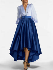 V-Neck A-Line Princess Asymmetrical Mother of the Bride Dress with Belt