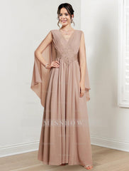 V-Neck A-Line Princess Floor-Length Dresses for the Mother of the Bride