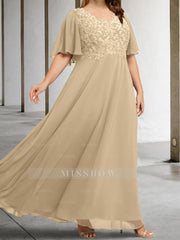 V-Neck A-Line Princess Floor-Length Mother of the Bride Dress with Applique and Half Sleeves