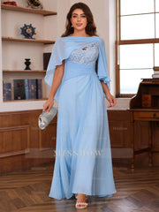V-Neck A-Line Princess Floor-Length Mother of the Bride Dress with Appliques Ruffles & Wrap in 2 Pics