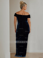 V-Neck A-Line Princess Floor-Length Velvet Mother of the Bride Dress with Side Split and Short Sleeves